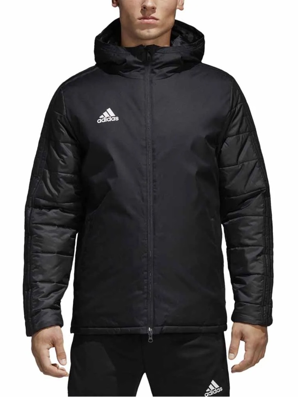 NWOT adidas Black Hooded Puffer Jacket with Quilted Sleeves Mens S